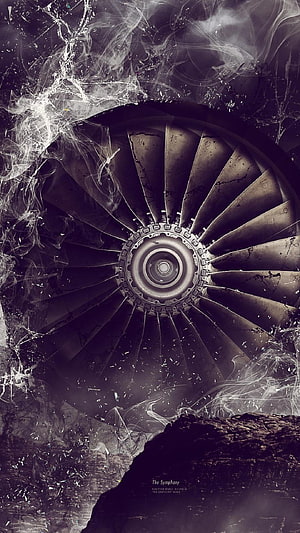 Dark Jet Engine Turbine Fan with Smoke and Grunge Texture HD phone wallpaper