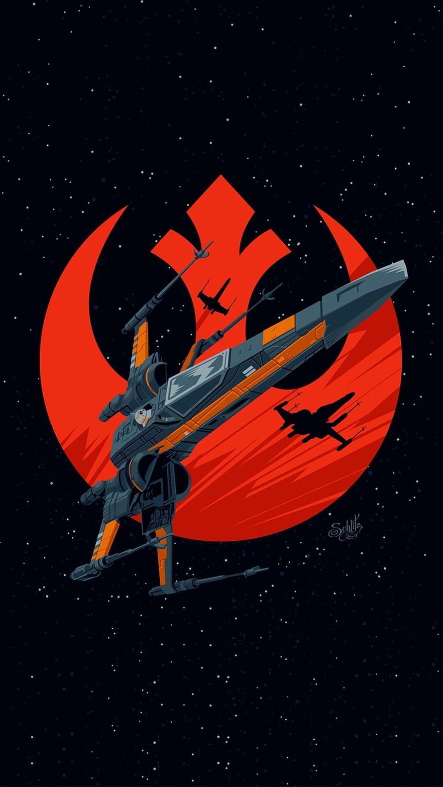 Star Wars Rebel Alliance Starfighter Artwork with Red Emblem and Space Background HD phone wallpaper