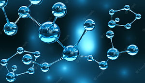 Glossy Blue Molecular Structure with Glowing Atoms and Bonds on Dark Background HD wallpaper