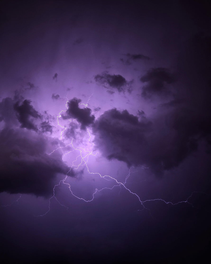 Violet Lightning Storm: Dramatic Purple Thunderclouds and Electric Bolts HD phone wallpaper