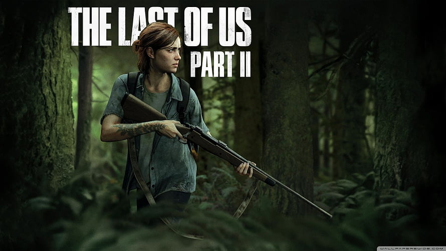 Ellie holding a rifle in a dark forest from The Last of Us Part II HD wallpaper