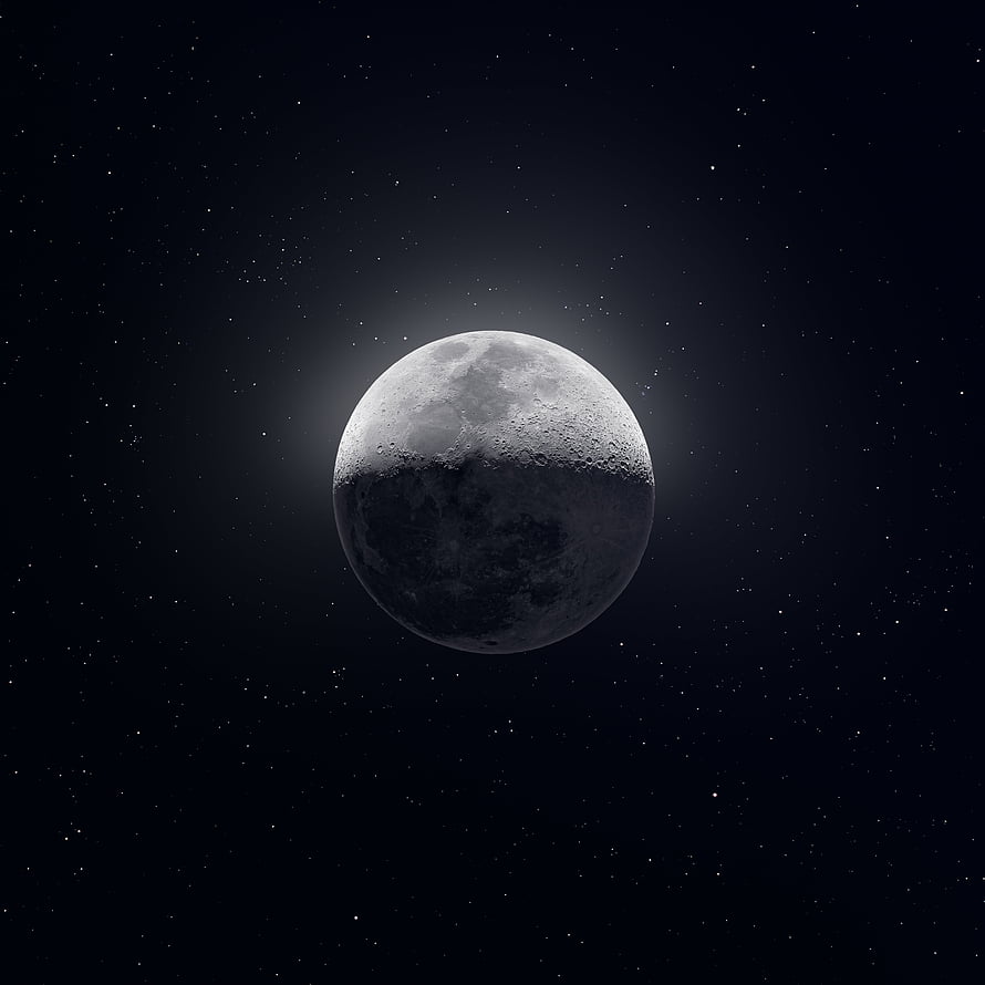 Gibbous Moon with Cratered Surface and Starry Deep Space Background HD phone wallpaper