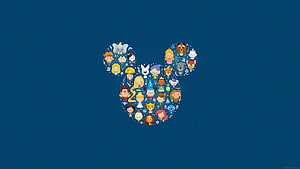 Disney Characters Silhouette Mosaic Art on Deep Blue Background HD wallpaper