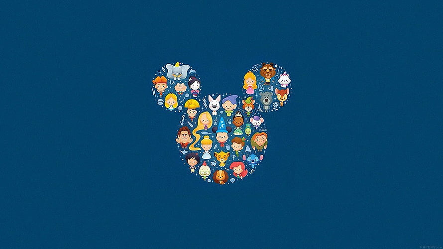 Disney Characters Silhouette Mosaic Art on Deep Blue Background HD wallpaper