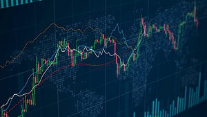 Forex Trading Candlestick Chart With Moving Averages On Dark Blue Background HD wallpaper