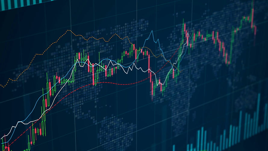 Forex Trading Candlestick Chart With Moving Averages On Dark Blue Background HD wallpaper