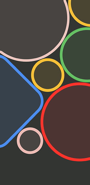 Minimalist Geometric Wallpaper with Colorful Outlined Circles and Rounded Shapes on Dark Background HD phone wallpaper