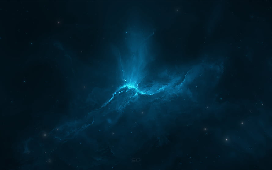 Deep Space Nebula with Glowing Blue Gas Clouds and Scattered Stars HD wallpaper