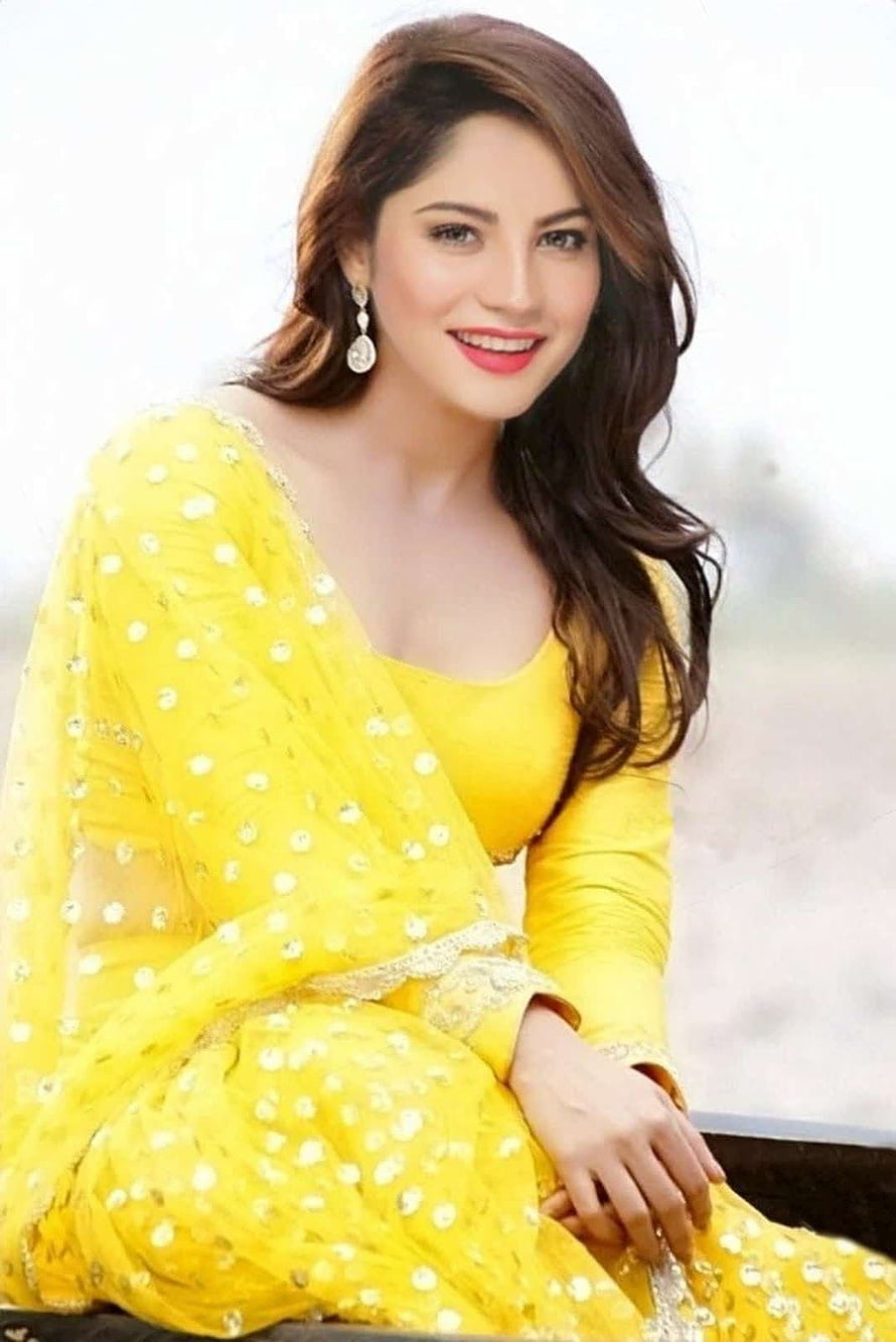 Neelam Muneer in a Vibrant Yellow Embroidered Traditional Outfit HD phone wallpaper