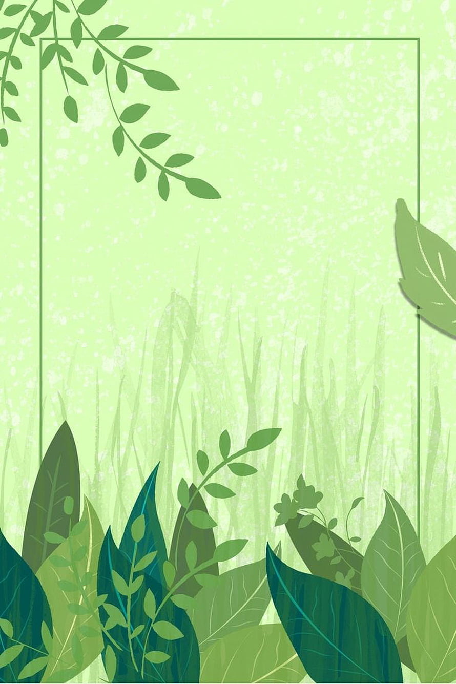 Minimalist Green Botanical Frame with Layered Leaves and Soft Grass Silhouettes HD phone wallpaper