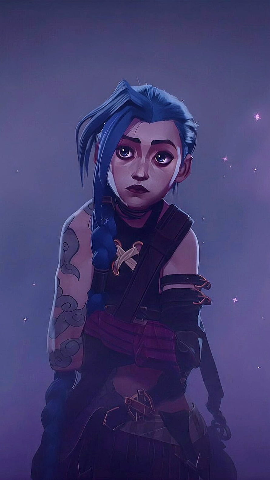 Jinx from Arcane in Dark Fantasy Art Style with Blue Braid and Tattoos HD phone wallpaper