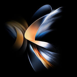 Samsung Galaxy Z Fold 4 Abstract Artwork with Flowing Golden and Blue Ribbons on Black Background HD phone wallpaper