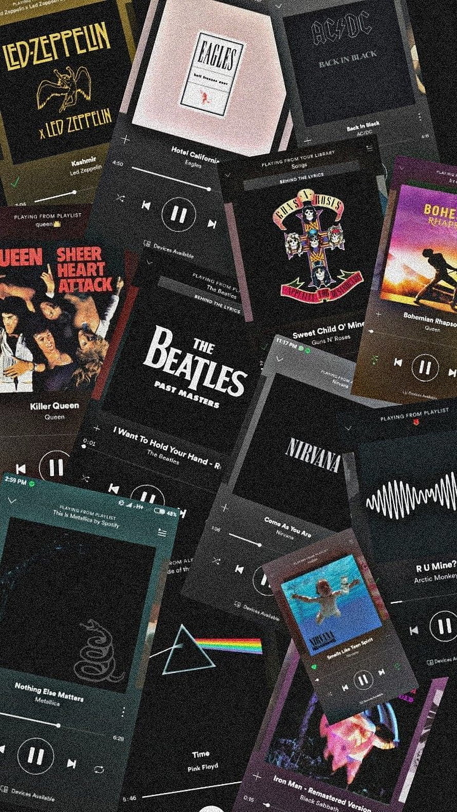 Classic Rock and Metal Album Artwork Collage with Led Zeppelin, Nirvana, and The Beatles HD phone wallpaper