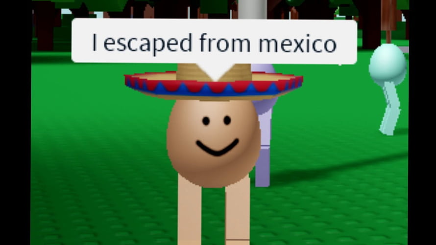 Roblox Character Wearing Sombrero in Green Grass Field with Speech Bubble HD wallpaper