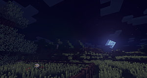 Minecraft Nighttime Grassland Landscape with Shaders and Starry Sky HD wallpaper