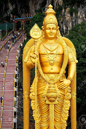 Golden Murugan Statue at Batu Caves Temple in Malaysia HD phone wallpaper