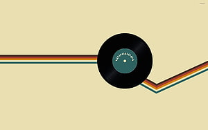 Retro Vinyl Record Minimalist Design with Geometric Color Stripes on Cream Background HD wallpaper