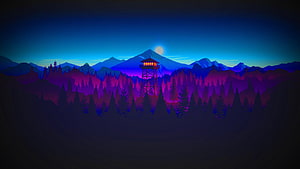 Firewatch Watchtower at Night in a Purple and Blue Mountain Forest HD wallpaper