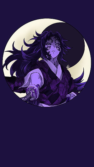 Kokushibo Demon Slayer Anime Character Artwork with Purple Moon Background HD phone wallpaper