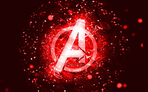 Avengers Red Logo with Glowing Neon Particles and Abstract Energy Burst HD wallpaper