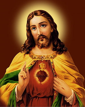 Sacred Heart of Jesus Religious Portrait with Golden Halo and Crowned Heart HD phone wallpaper