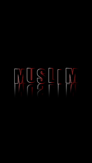 Muslim Neon Text on Black Background with Red Outline and Reflection HD phone wallpaper
