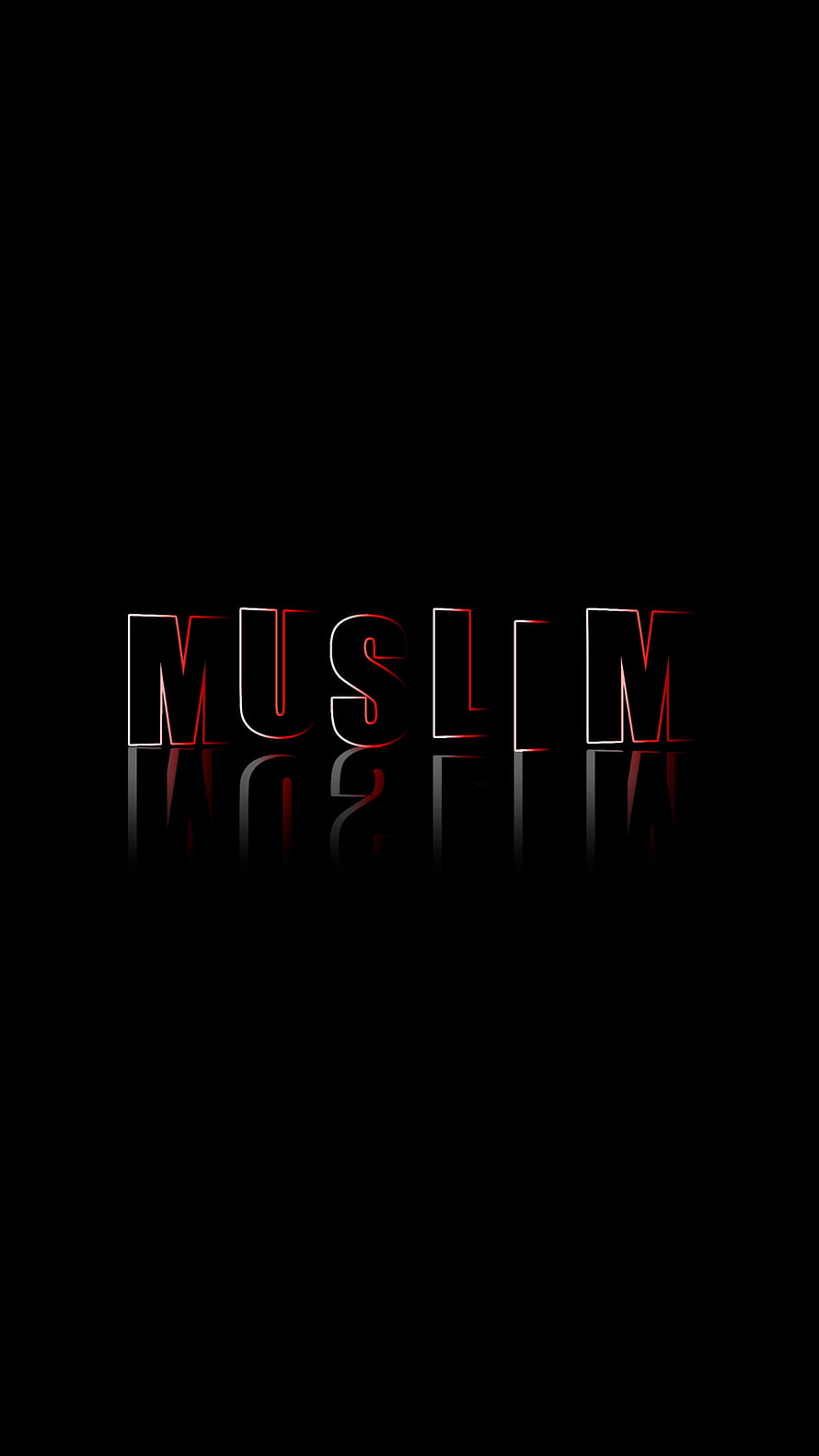 Muslim Neon Text on Black Background with Red Outline and Reflection HD phone wallpaper