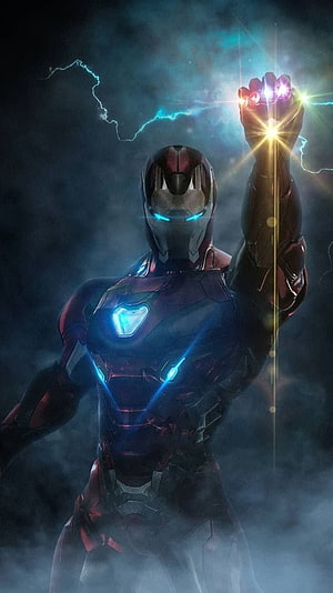 Iron Man Holding Infinity Gauntlet in Dark Stormy Atmosphere, Iron Man - - Marvel Universe #marveluniverse Iron Man in 2020. Iron man , Iron man , Iron man, Iron Man 3D HD phone wallpaper
