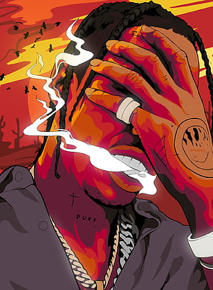 Travis Scott Digital Illustration with Fiery Red and Orange Palette HD phone wallpaper