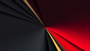 Sleek Geometric Abstract Artwork With Radiating Black Red And Gold Stripes HD wallpaper