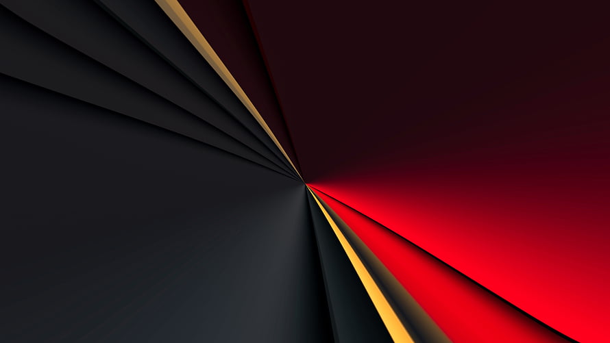Sleek Geometric Abstract Artwork With Radiating Black Red And Gold Stripes HD wallpaper