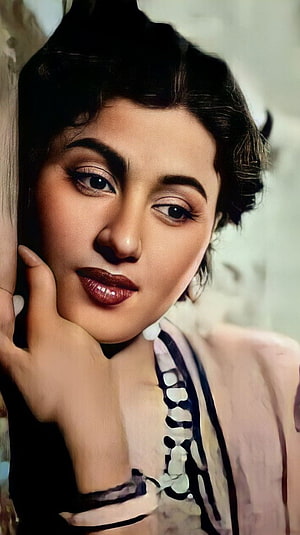 Madhubala Classic Bollywood Actress Portrait with Vintage Makeup and Elegant Style HD phone wallpaper