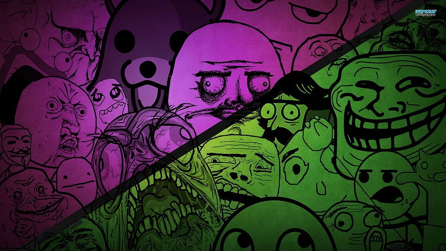 Dank Memes Compilation Artwork Featuring Classic Internet Faces in Purple and Green HD wallpaper
