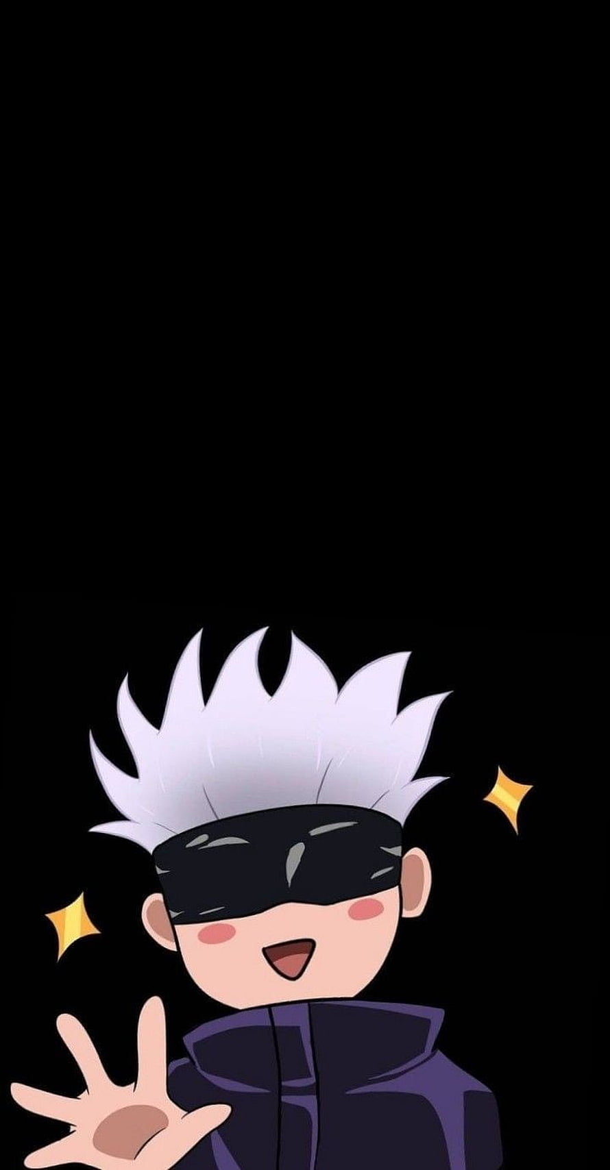 Chibi Gojo Satoru from Jujutsu Kaisen Waving with Blindfold on Black Background HD phone wallpaper