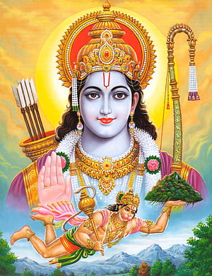 Lord Rama and Hanuman Traditional Indian Deity Portrait, Hindu God Group - Ram God HD phone wallpaper