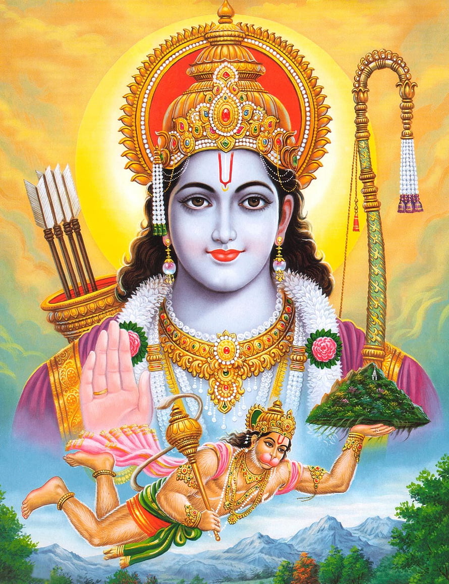Lord Rama and Hanuman Traditional Indian Deity Portrait HD phone wallpaper