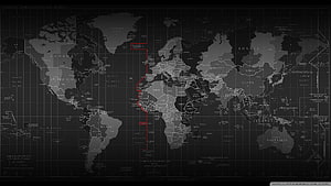 Dark World Time Zone Map with Red Prime Meridian Line and Country Borders HD wallpaper