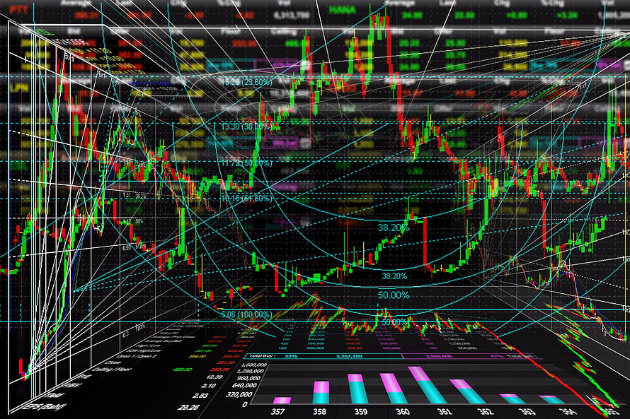 Complex Day Trading Chart With Candlestick Patterns And Fibonacci Retracement Levels HD wallpaper