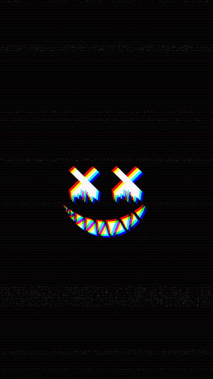 Rainbow Glitch X Eyes Smiley Face on Black Background with Digital Distortion HD phone wallpaper