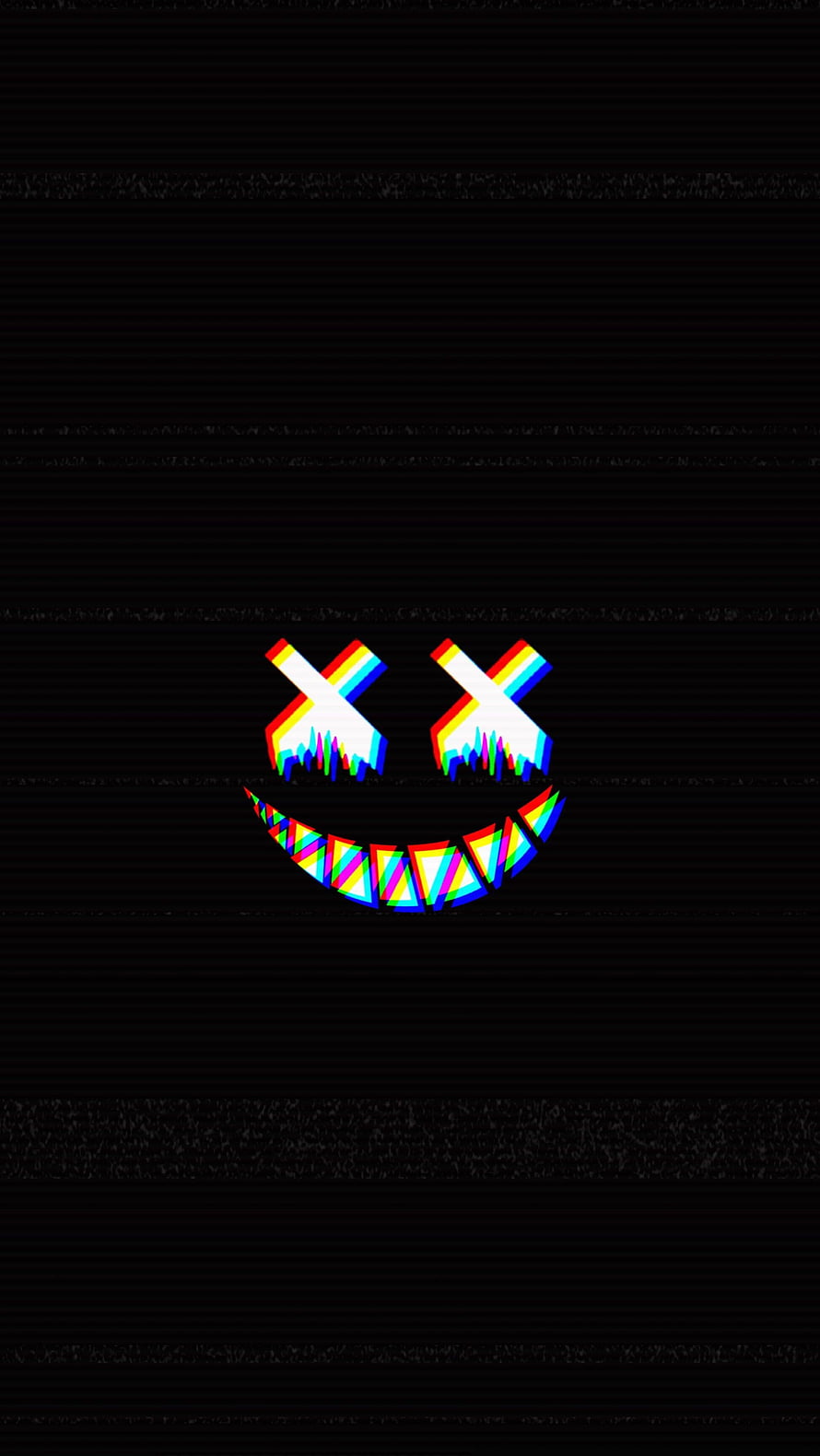 Rainbow Glitch X Eyes Smiley Face on Black Background with Digital Distortion HD phone wallpaper