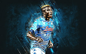 Victor Osimhen in Napoli Sky Blue Kit Dynamic Action Portrait HD wallpaper