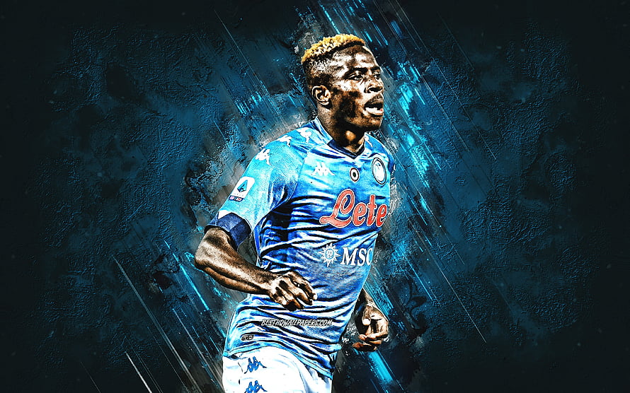 Victor Osimhen in Napoli Sky Blue Kit Dynamic Action Portrait HD wallpaper