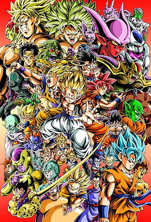 Dragon Ball Z Super Saiyan Ensemble Poster Featuring Goku, Vegeta, and Frieza HD phone wallpaper