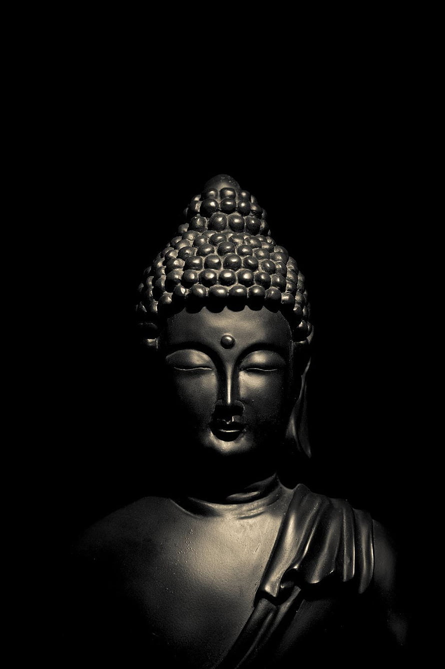Black Buddha Statue in Dramatic Low-Key Lighting with Serene Expression HD phone wallpaper