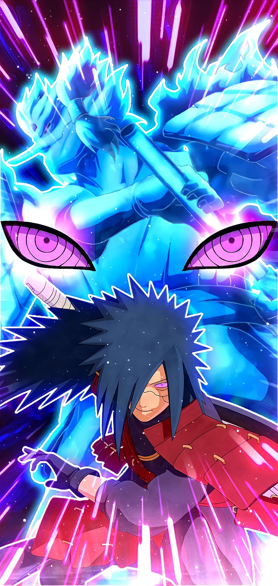Madara Uchiha with Rinnegan and Susanoo in Naruto Anime Artwork HD phone wallpaper