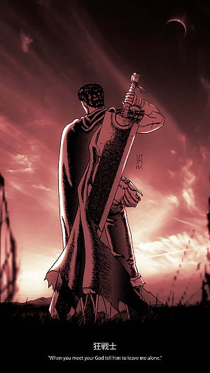 Guts from Berserk Standing in a Crimson Sky with His Sword HD phone wallpaper