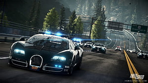 Need for Speed Rivals Police Chase with Black Bugatti Veyron on Mountain Highway HD wallpaper
