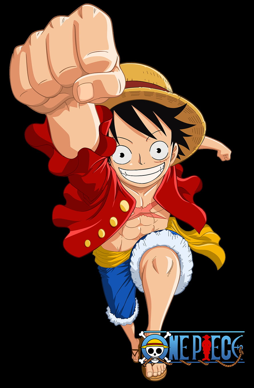 Monkey D Luffy One Piece Anime Character Punching Forward in Red Jacket and Straw Hat HD phone wallpaper