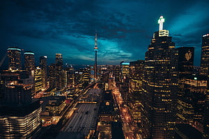 Toronto Skyline at Night with CN Tower and Downtown Cityscape HD wallpaper