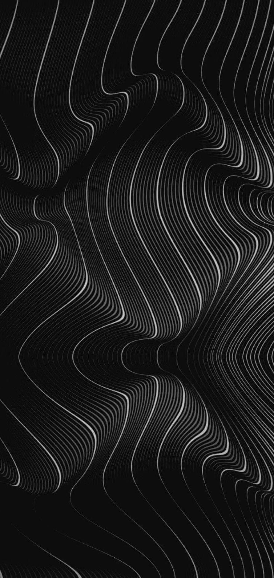 Monochrome Wavy Line Art Abstract Pattern with Flowing Contours on Black Background HD phone wallpaper